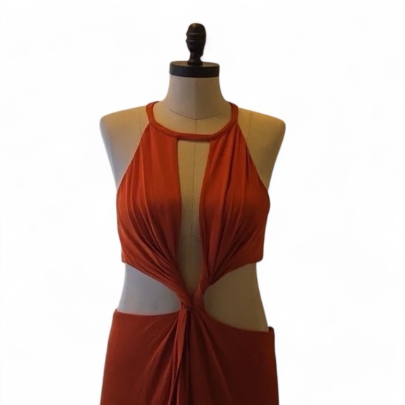 Bebe Women's Dress L Orange Cutout Twist Front Party Cocktail Vacation Dress - Picture 4 of 7